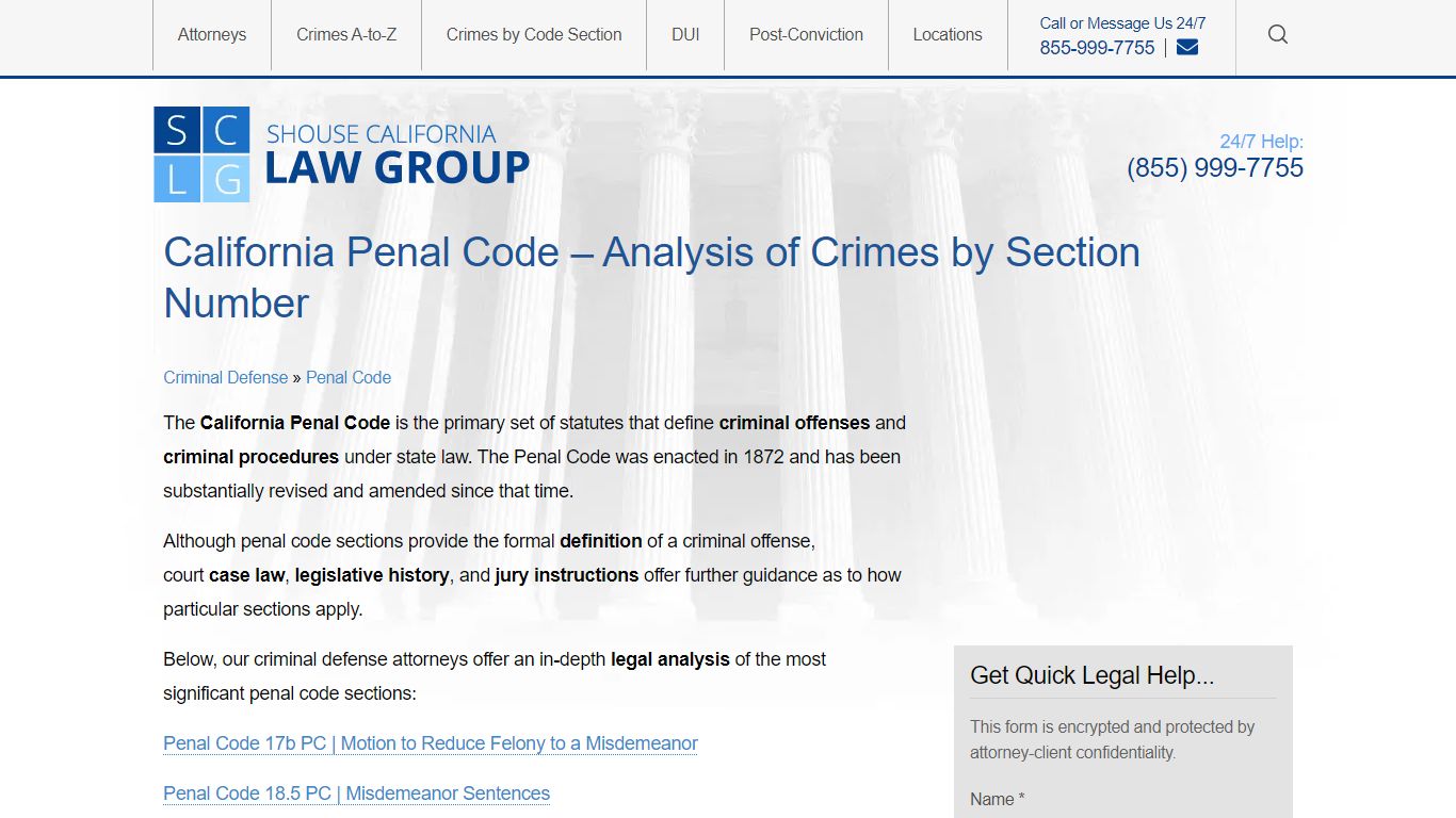 California Penal Code - Analysis of Crimes by Section Number